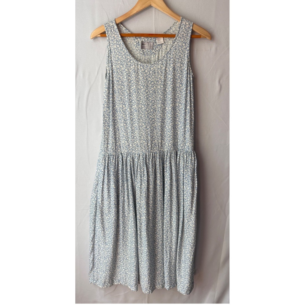 Y2K / 2010s Esprit Collection Midi Dress Size S Blue Ivory Floral Cottagecore